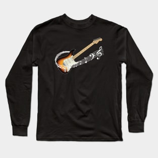 Music Staff Sunburst Electric Guitar Long Sleeve T-Shirt